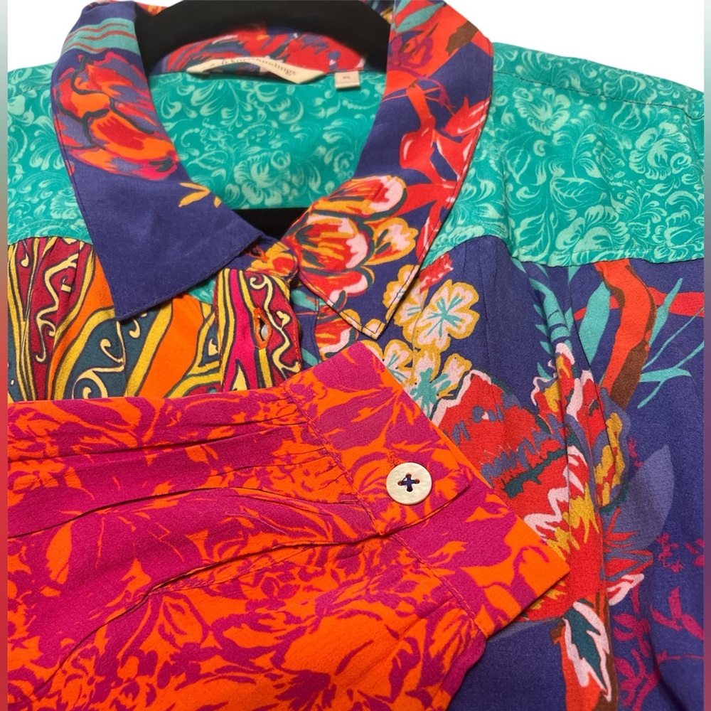 Soft Surroundings Hermosa Floral Multi color Print Blouse w Embroidery Sz XL - Picture 9 of 12